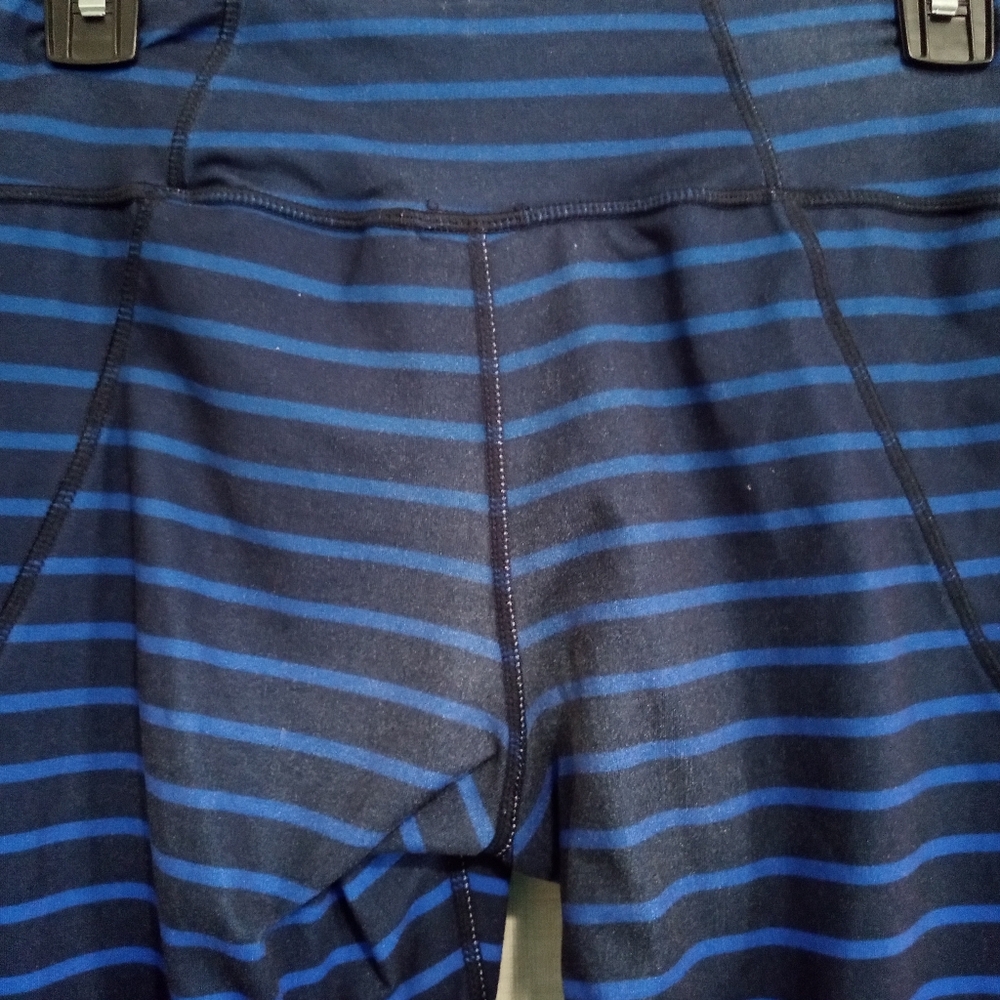 Betsey Johnson Pants Medium Give Love Get Love Blue Striped Yoga Athletic Calf - Picture 7 of 13
